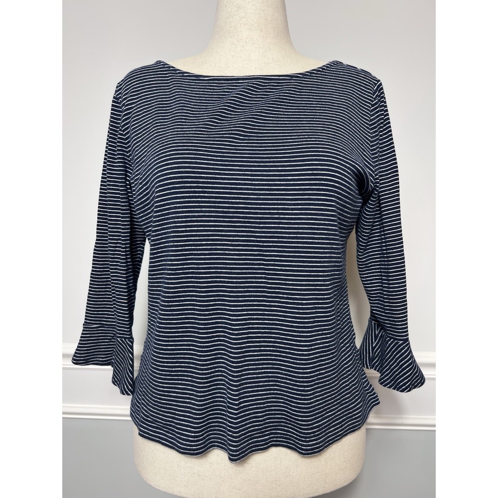 Lauren Ralph Lauren XL Womens Top Navy White Striped-Coastal-Nautical-Preppy-LRL